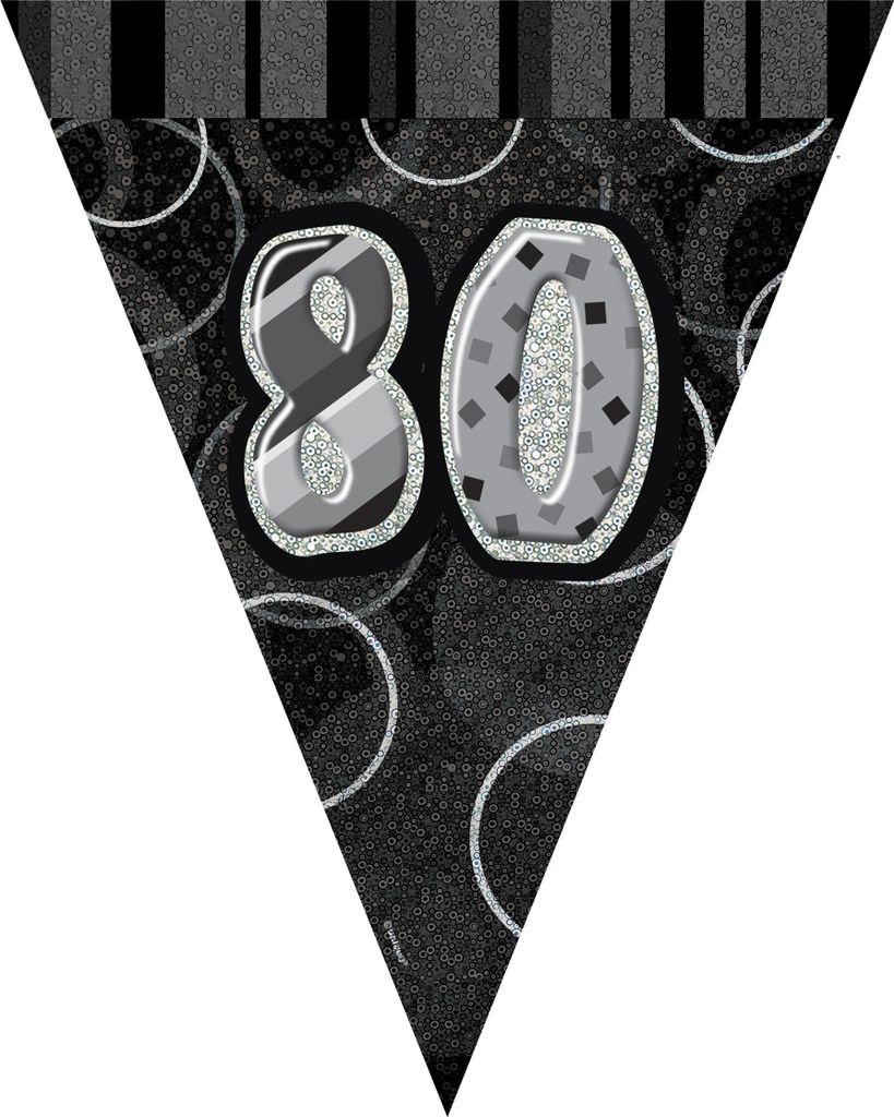 80. Geburtstag | Wimpelkette schwarz / silber Produktbild 