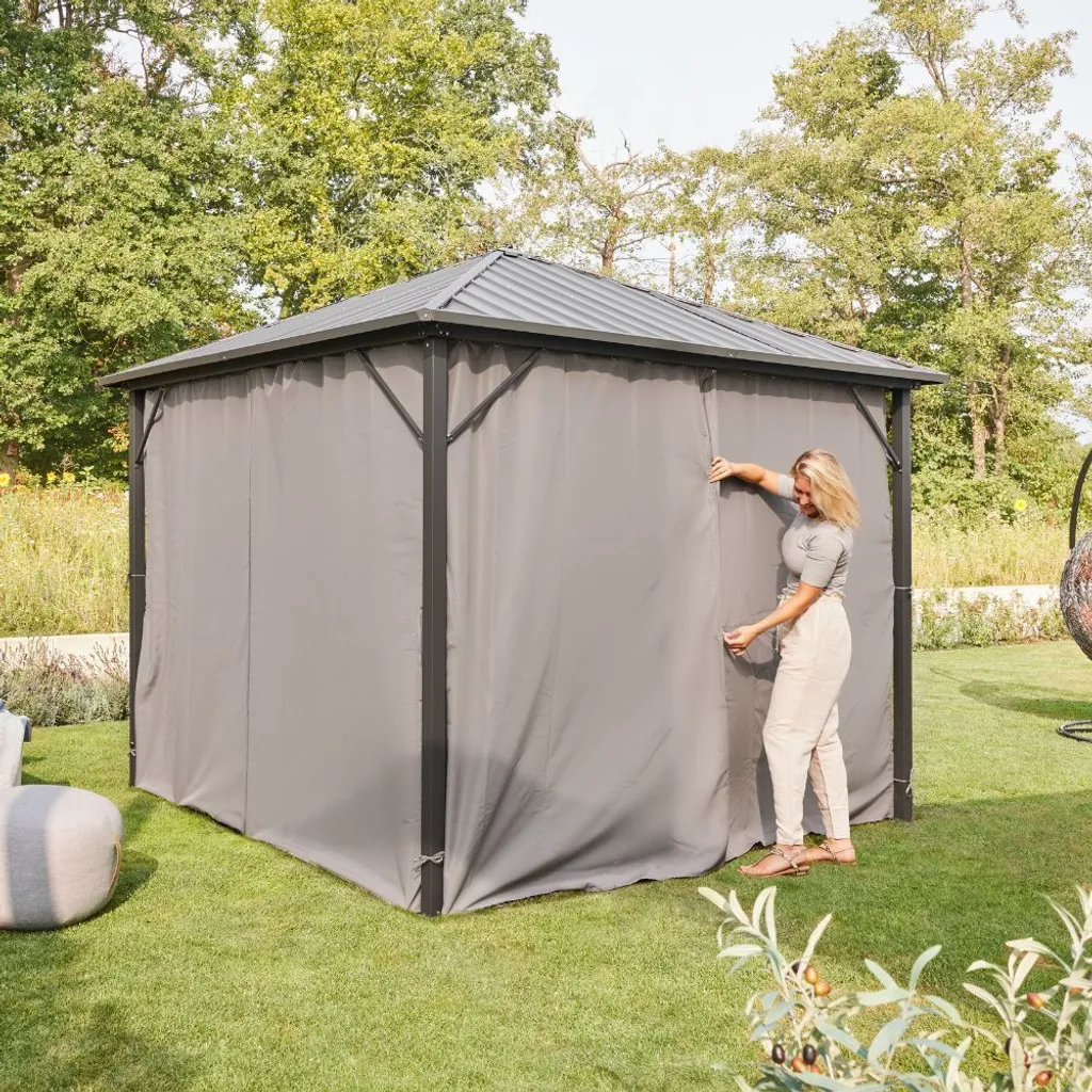 Rideaux de Pavillon AZUR Gris Résistant aux UV - Textile LED Polyester - 3