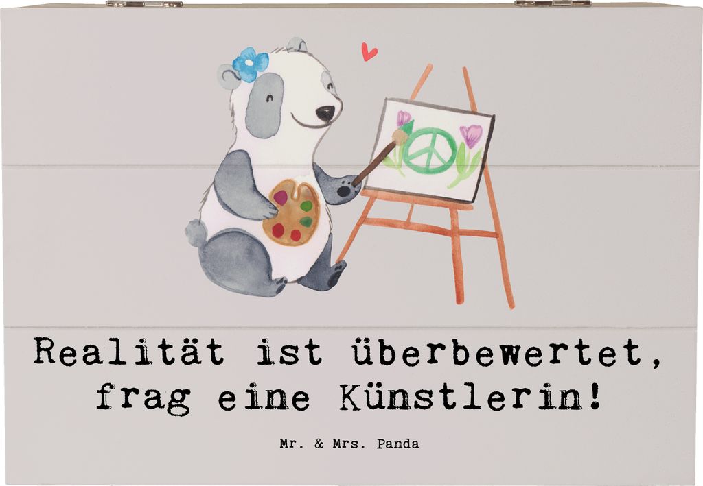 Mr. & Mrs. Panda Box Künstlerin Traum 22 x 15 cm - Grau Pastell - Geschenk, Berufsgestaltung, kreative Geschenke, Holzkiste, Kunst, Truhe, schatzt...