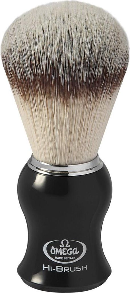 Omega Rasierpinsel Hi-Brush Kunsthaar mit Dachshaareffekt, schwarzer Griff, 11 cm