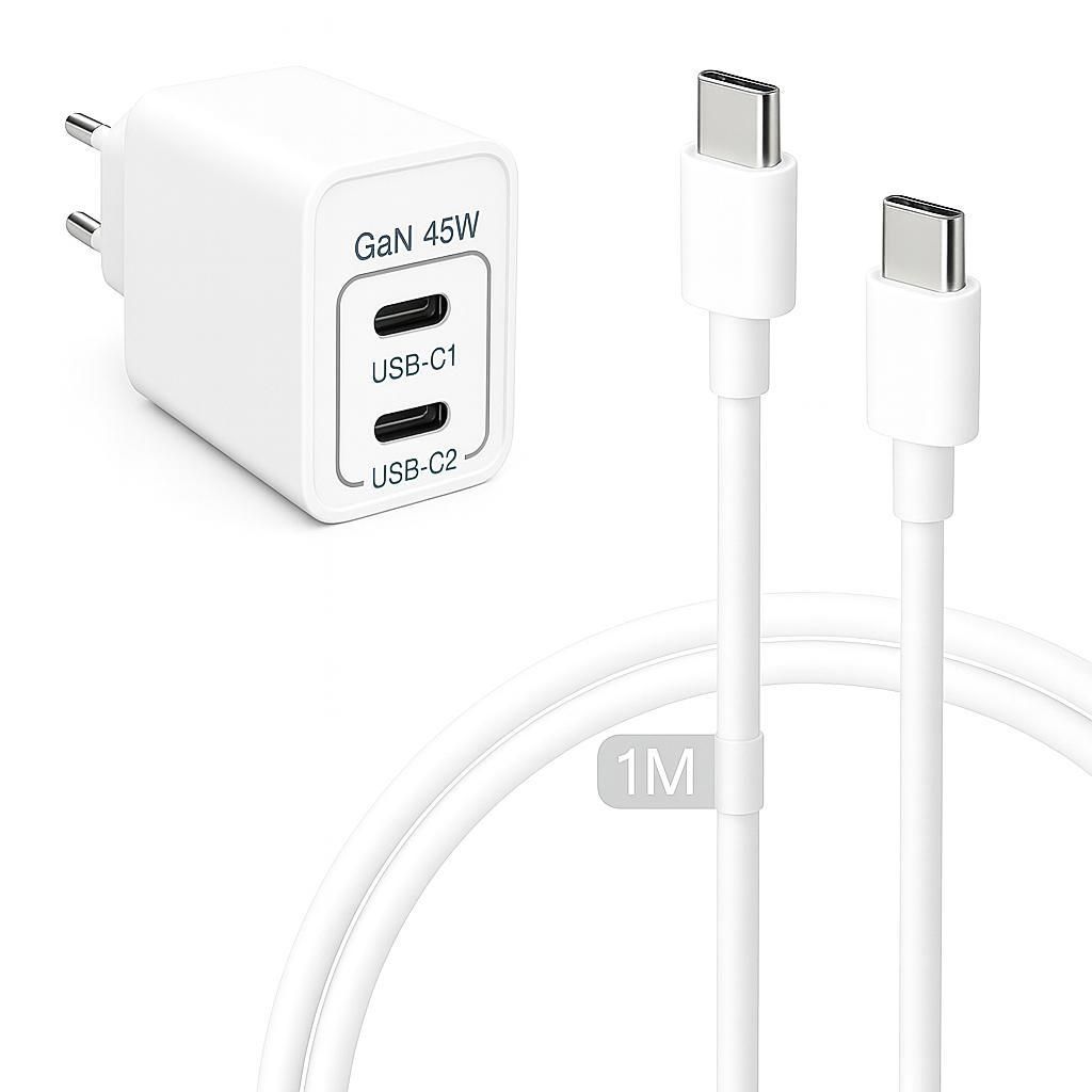 45W USB-C Netzteil & 1m 60W Schnellladekabel GaN Ladegerät Produktbild 