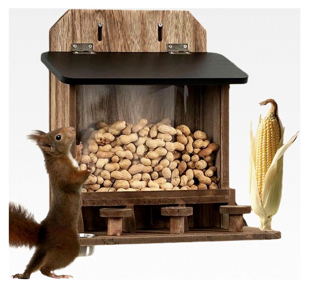 Eichhörnchen-Futterhaus für den Außenbereich | Wasserdichte Futterstation aus Holz, eichhörnchensicherer Futterspender für den Wintergarten
