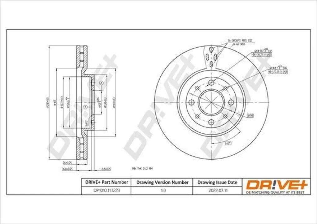 Disques de frein avant Dr!ve+ pour Bravo Stilo Mito - Référence 46535086