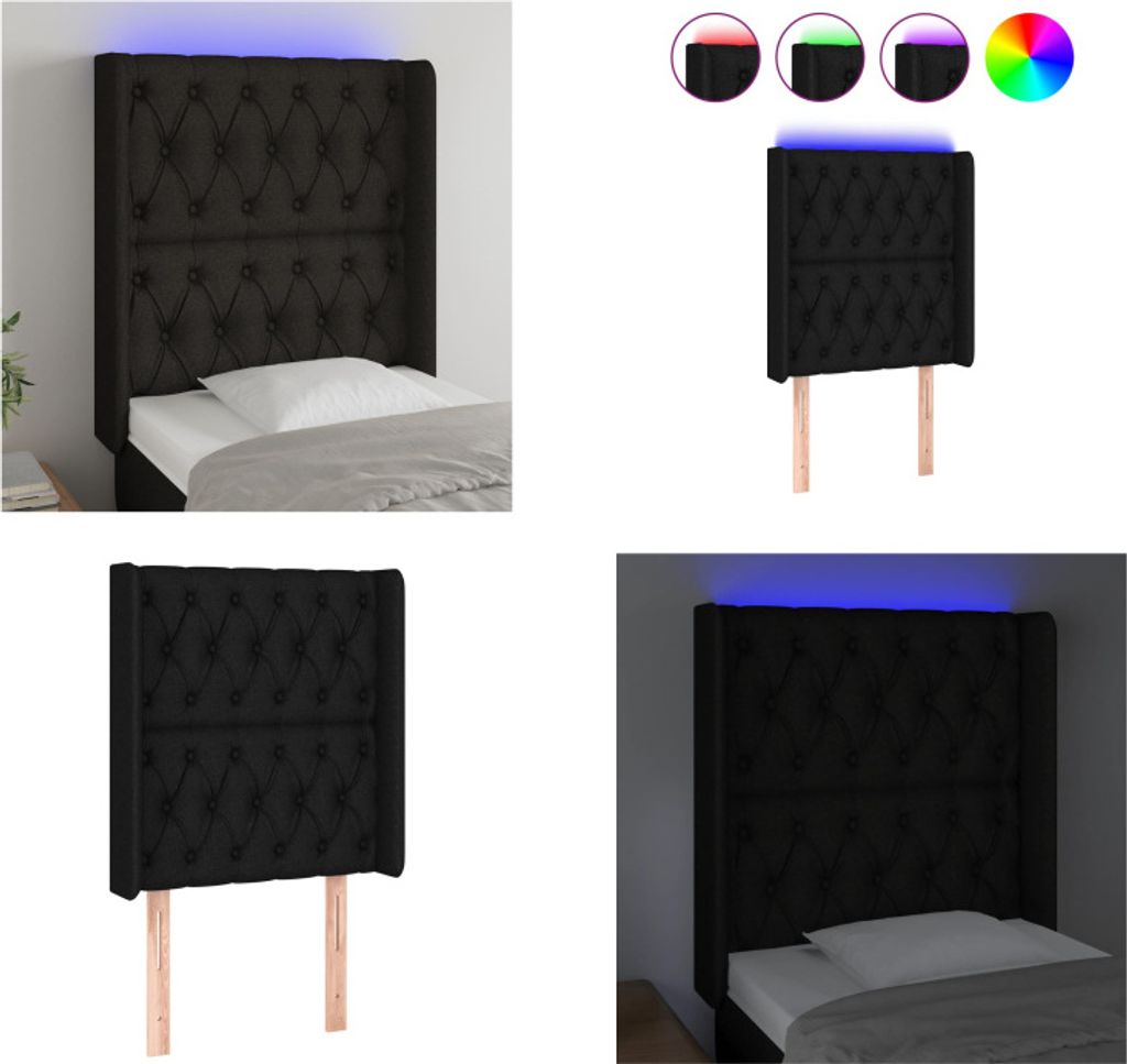 vidaXL LED Kopfteil Schwarz 83x16x118/128 cm Stoff - LED Kopfteil - LED Kopfteile - Kopfteil - Bett-Kopfteil