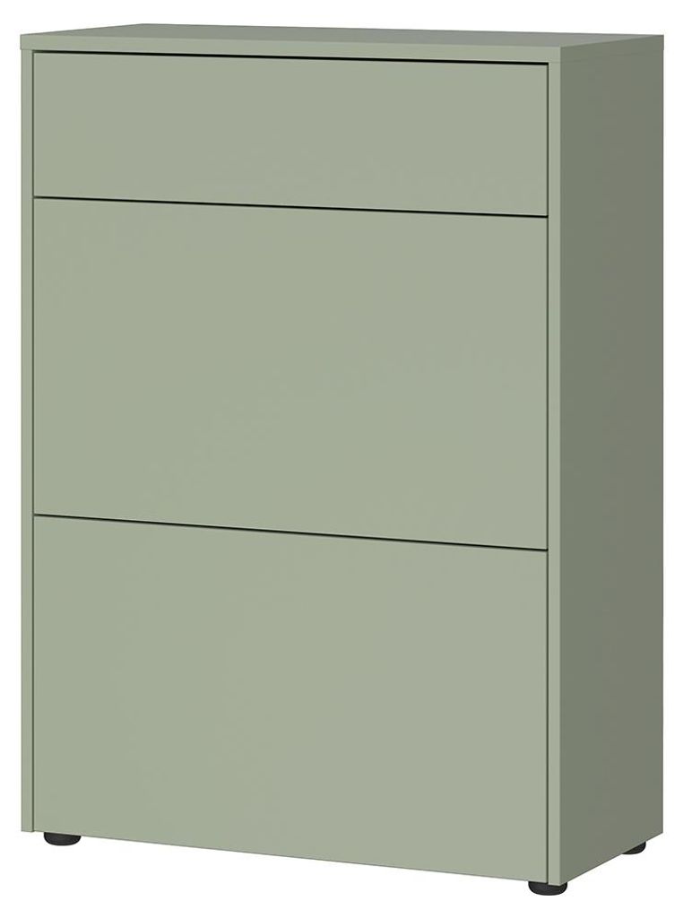 Flur Schuhschrank mit 70 cm Breite in grün und Eiche, 1 Schublade & 2 Klappen, geringe Tiefe - BAIANO-01