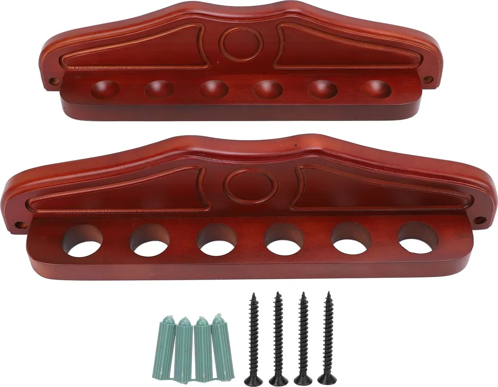 Support de Queue de Billard Mural en Bois Rouge pour 6 Queues de Club