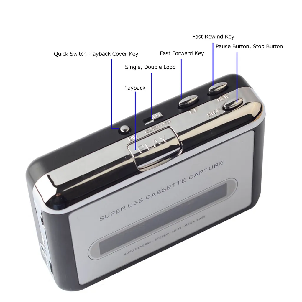 Convertisseur cassette vers MP3 portable et baladeur USB auto-reverse - 12
