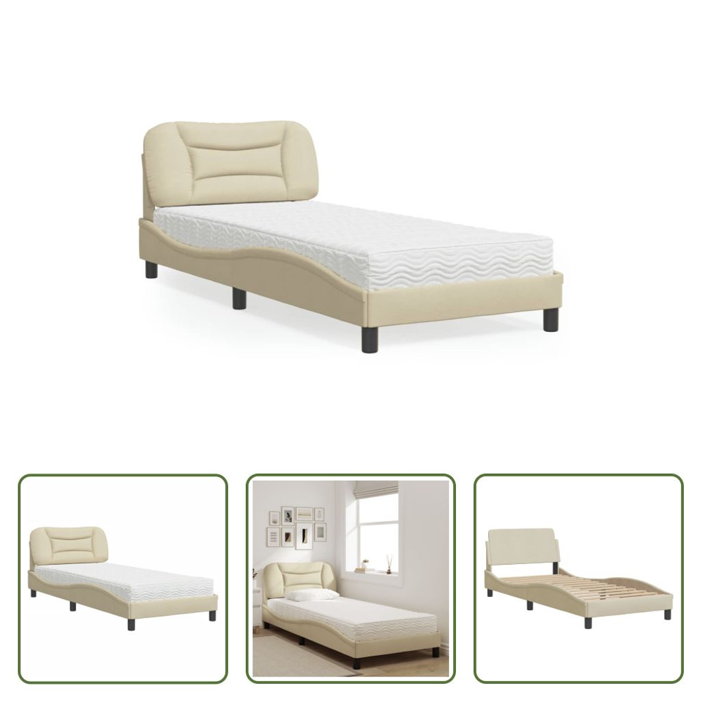 The Living Store Bett mit Matratze Creme 90x190 cm Stoff