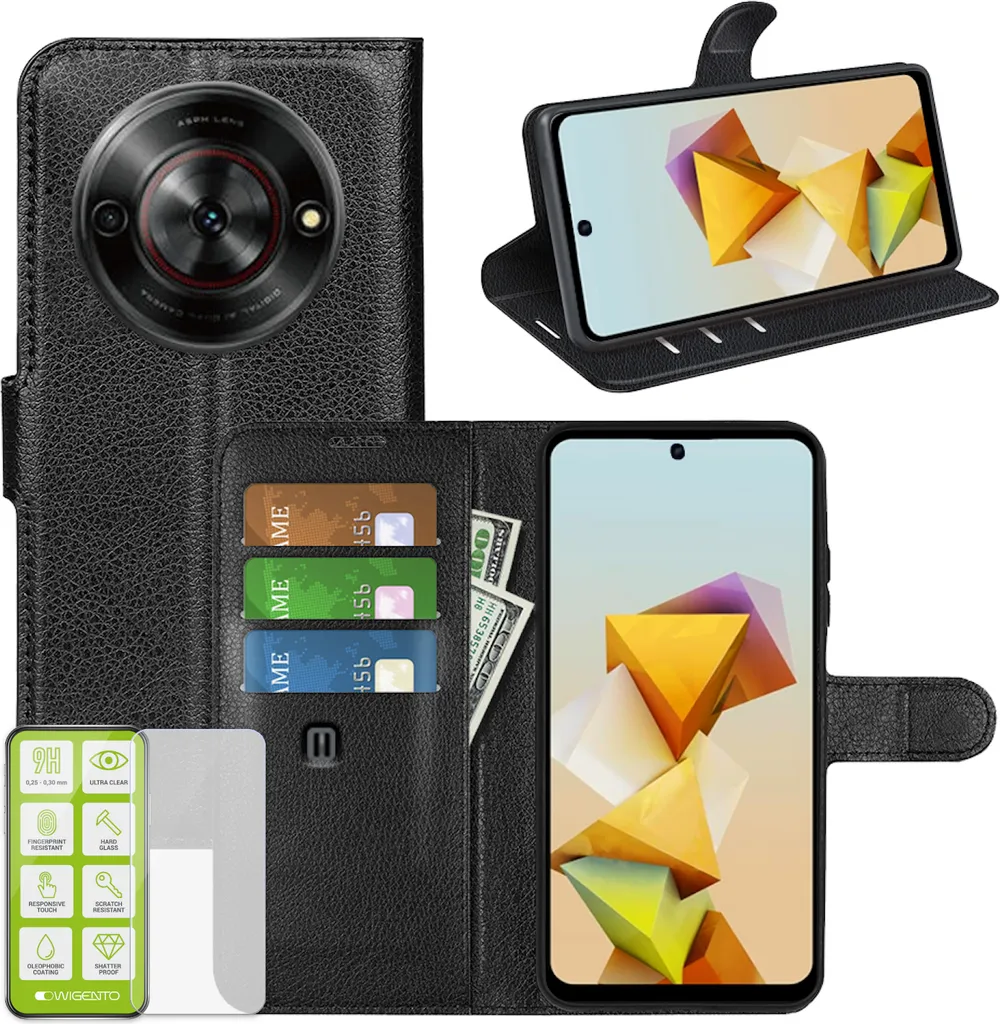 Set Protezione ZTE Blade A75 5G: Cover Portafoglio + Pellicola Vetro