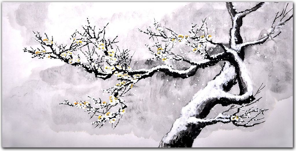 Coloray Bild aus Leinwand 100x50 Leinwand Dekoration - Winter Schnee Äste