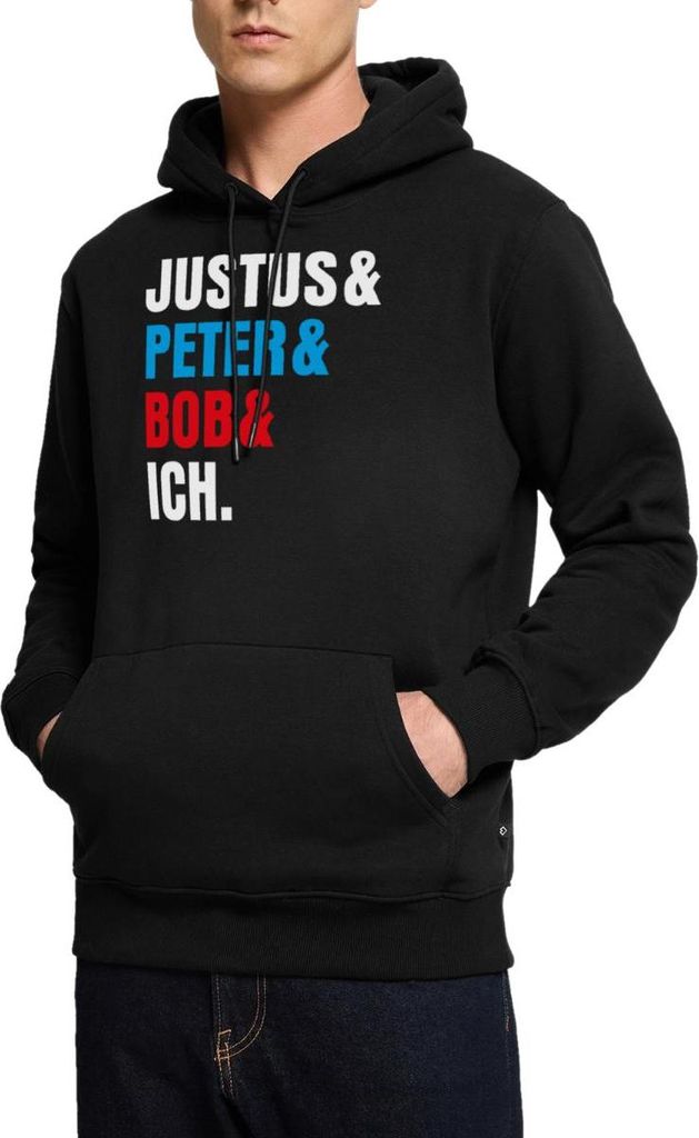 Spreadshirt Die Drei ??? Justus& Peter& Bob& Ich Herren Premium Hoodie, L, Schwarz