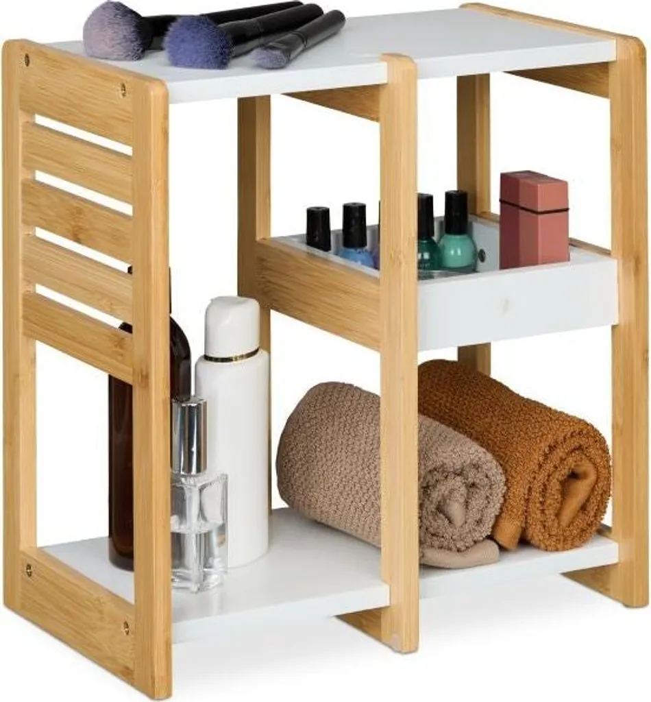 Étagère de salle de bain en bambou avec 3 niveaux de rangement bois