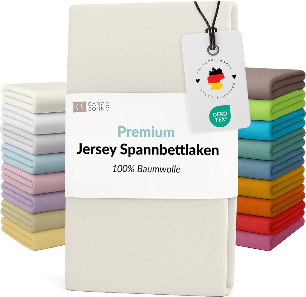 Mako Jersey Spannbettlaken 180x200 - 200x200 aus 100% Baumwolle Bettlaken Creme