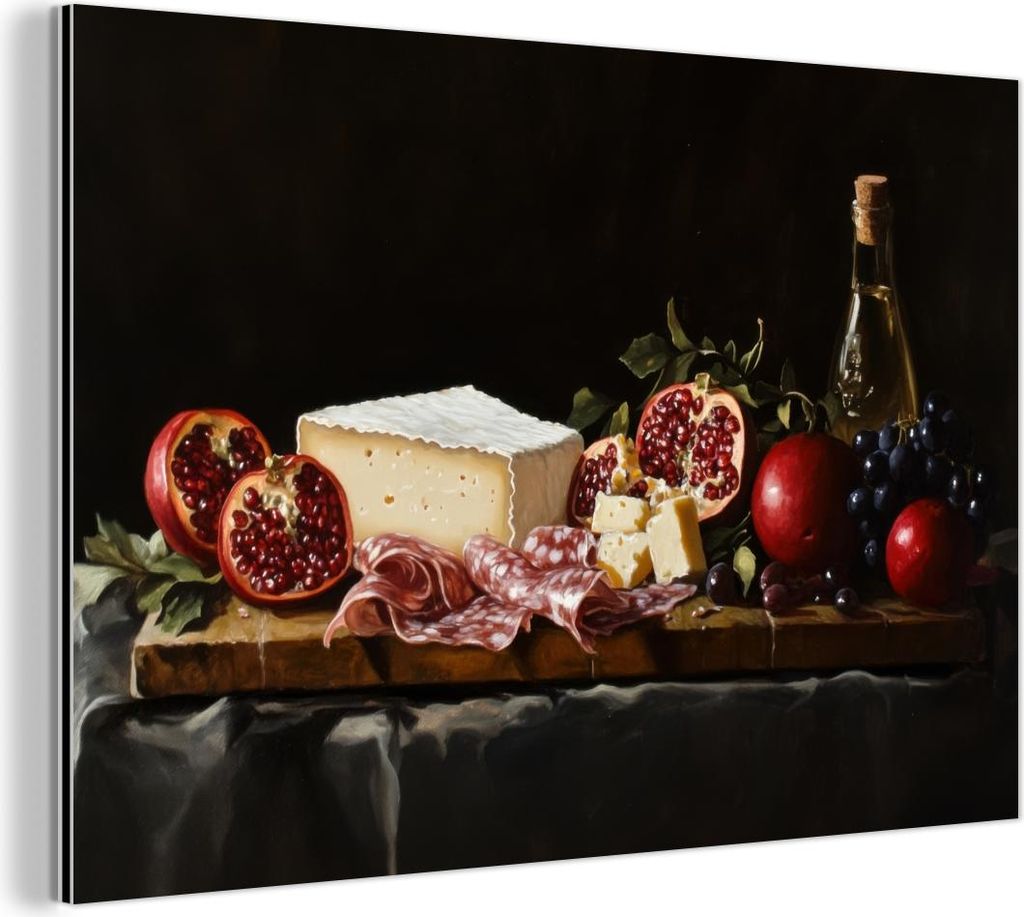 MuchoWow Wanddekoration Metall Metallbild Wandkunst 90x60 cm Stilleben - Vintage - Trinktafel MuchoWow Aluminium Gemälde - Wandbilder