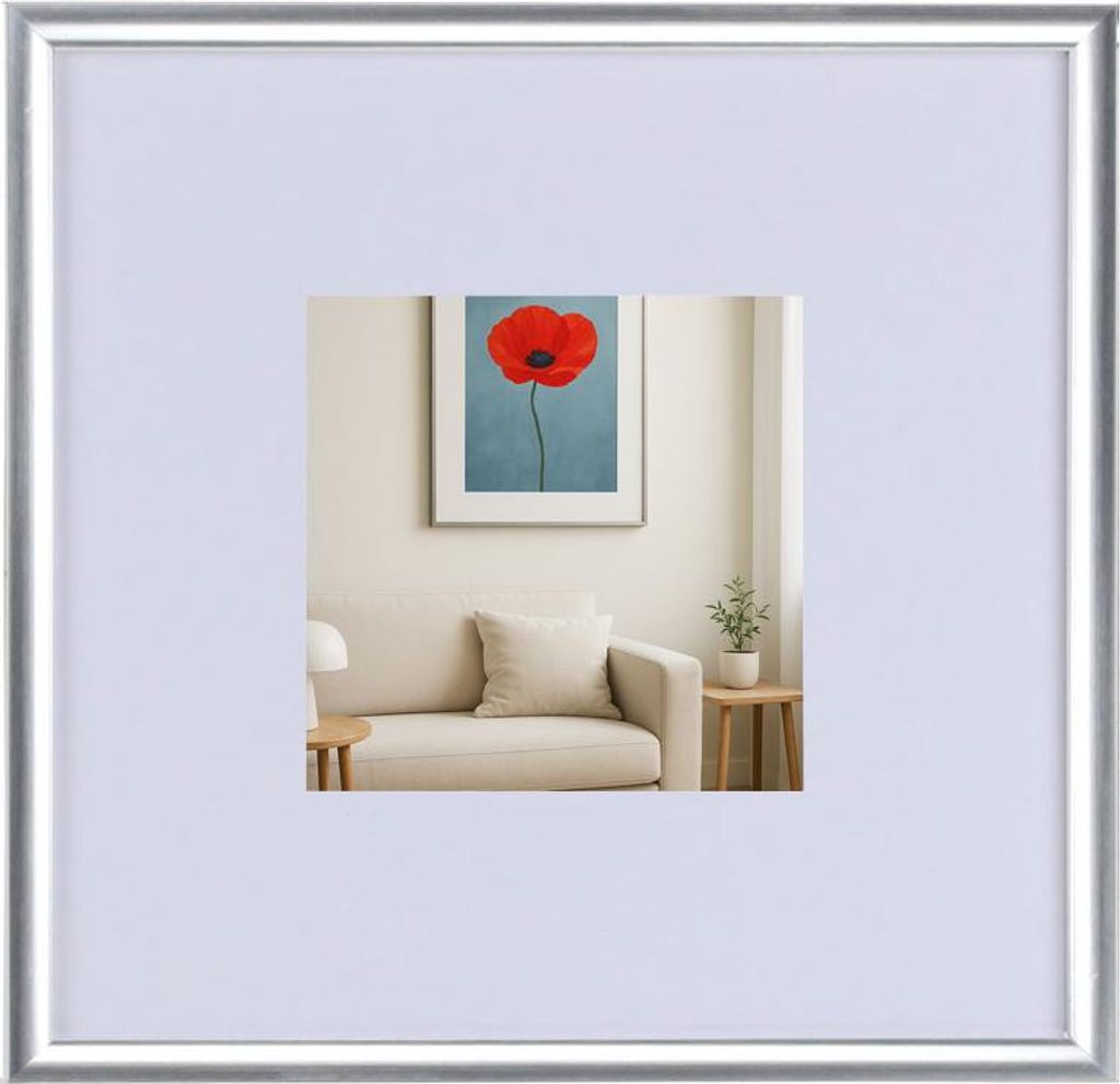 New Lifestyle Kunststoff Bilderrahmen mit Passepartout & Klarglas Collage Wanddeko Poster - Farbe: Silber | Format: 20x20