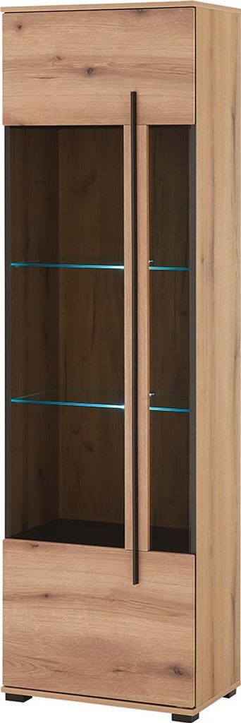 Wohnwand mit Vitrine, Vitrinenschrank & Lowboard in Eiche mit LED Beleuchtung, 4 teilig COLORADO-61