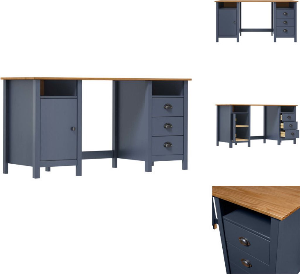 vidaXL Schreibtisch Hill Grau 150x50x74 cm Massivholz Produktbild 