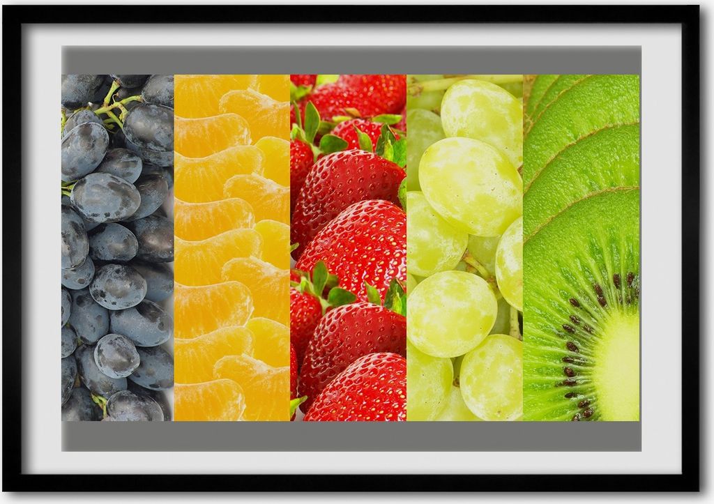 Bild - Bilderrahmen - 100 cm x 70 cm - MDF - Rahmen - Foto - Wandkunst bunte Früchte