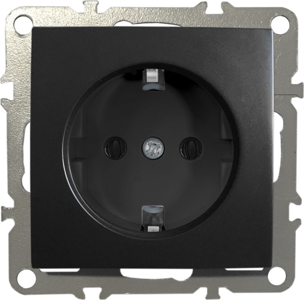 Schuko Steckdose Unterputz Schutzkontakt-Steckdose 1-Fach 16A 220-250V Schwarz Matt