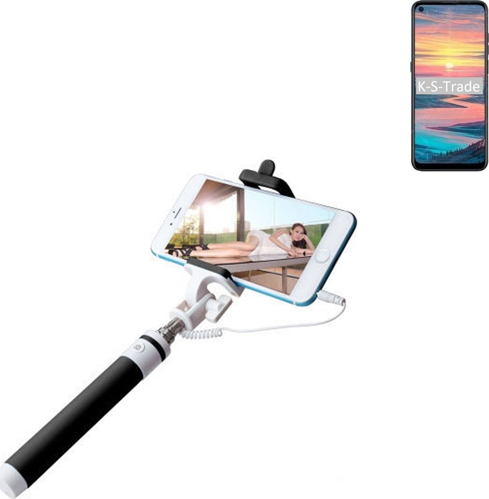 K-S-Trade Selfie Stick kompatibel mit Oukitel K9 Pro Selfiestick kabelgebunden Monopod mit Kabel Stab Stange Selfportrait Handheldstick schwarz 1x