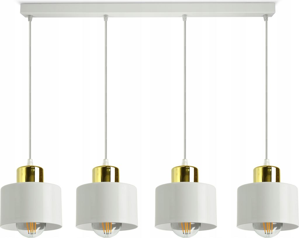 LUXOLAR Led Pendelleuchte 4 flammig - Deckenleuchte Weiß-Gold E27 60W - Hängelampe für Wohnzimmer, Küchen