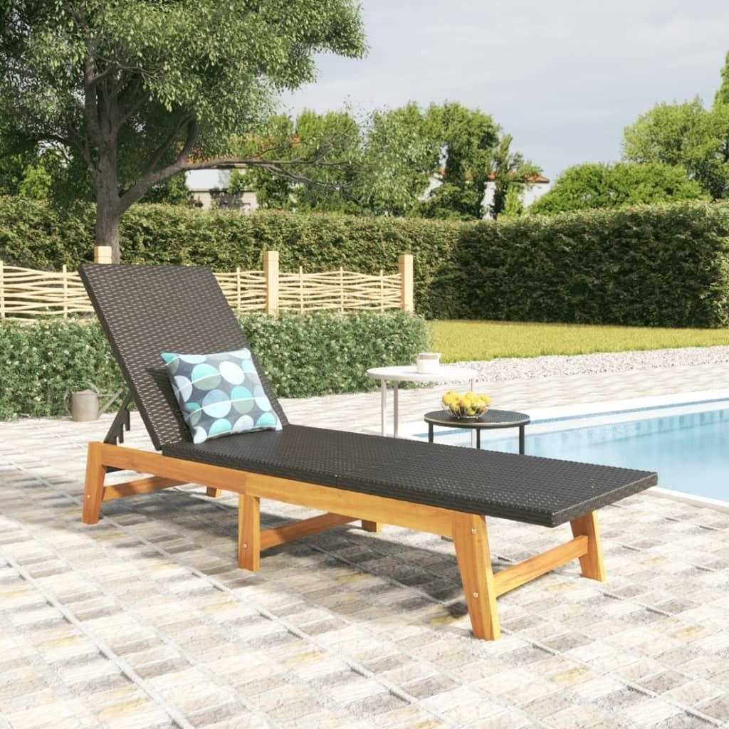 Design Sonnenliege Schwarz und Braun Poly Rattan & Massivholz Akazie - Gartenliegen 2025 Neu787800