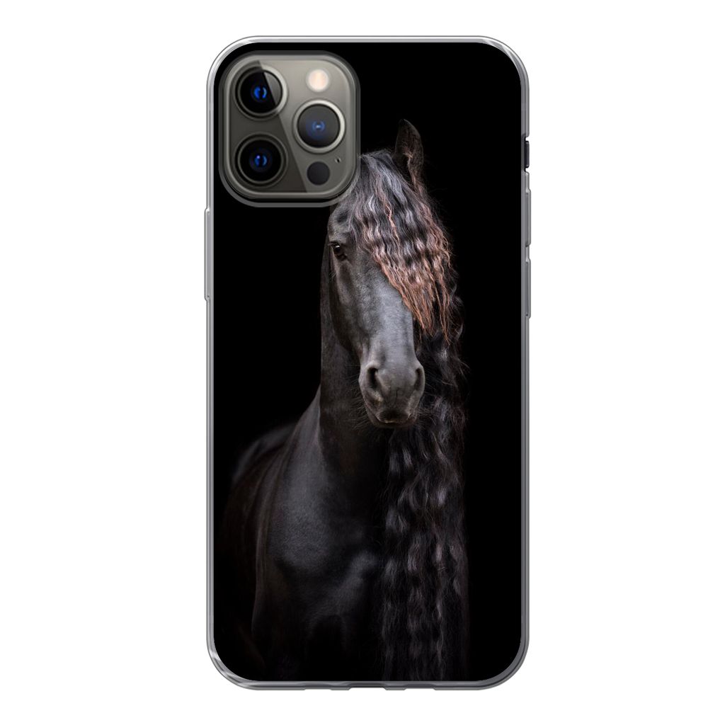 MuchoWow Handyhülle Schutzhülle Hülle für iPhone 13 Pro Pferde - Friesisch - Mähne - Schwarz - Tiere Silikon Softcase Handy Hülle - Handy-T...