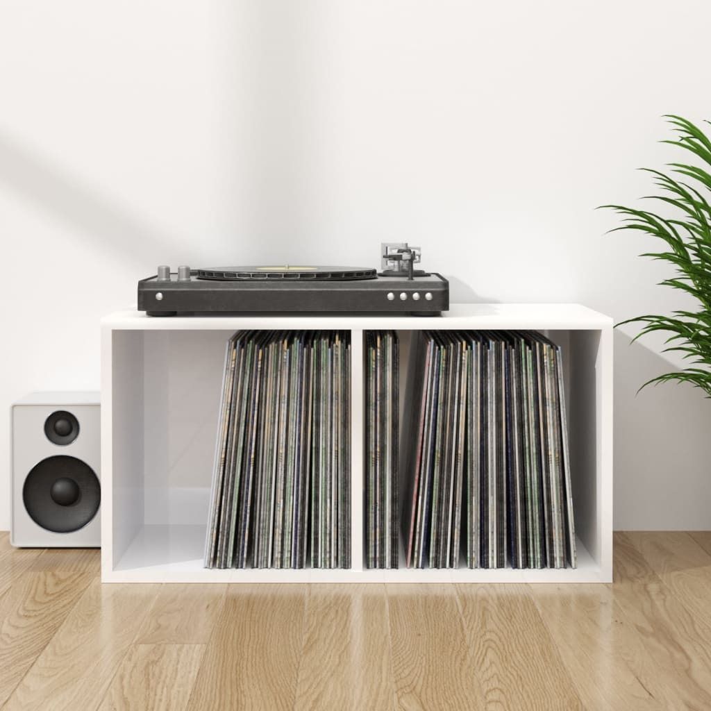 The Living Store Schallplatten-Aufbewahrungsbox Hochglanz-Weiß 71x34x36 cm