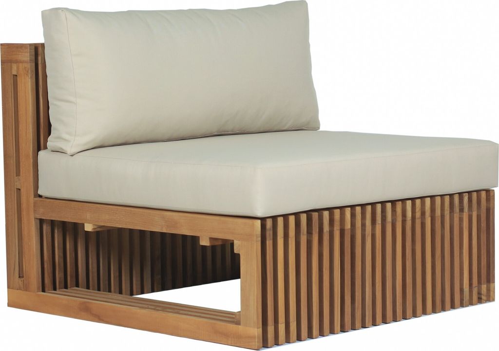 Teako Design Loungesessel Teakholz Loppio mit Sitzkissen – Wetterfest, Massivholz, Modernes Design für Indoor & Outdoor