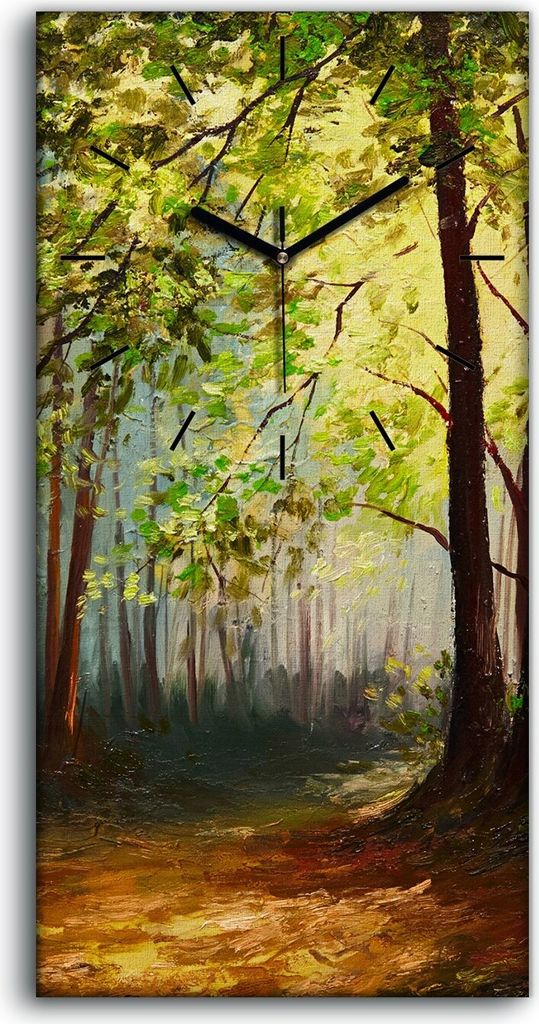 Wandbild Leinwand Bilder Wanduhr 30x60 Malerei Landschaft Sommer Wald Bunte - schwarze Hände