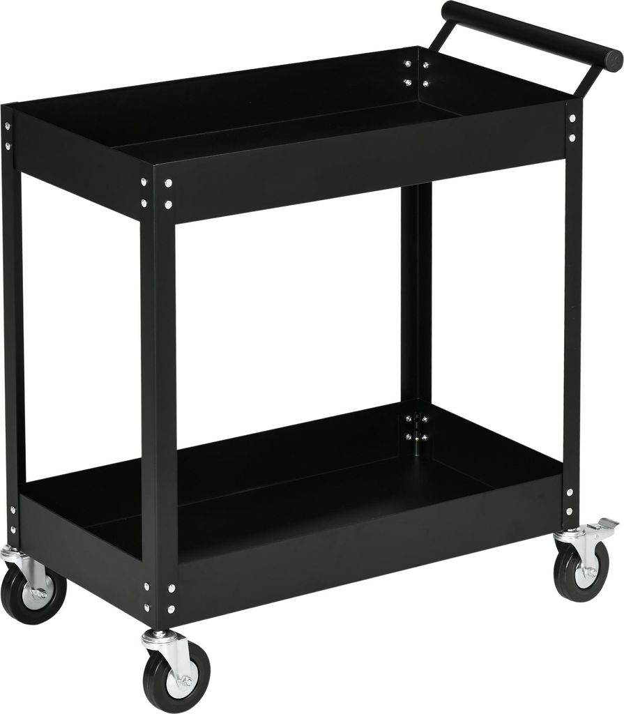 Fortuna Lai Werkstattwagen mit 2 Etagen, Werkzeugwagen leer, Transportwagen, seitlicher Griff, 4 Rollen, Stahl, bis 150 kg Tragkraft, 84,5 x 38 x 8...