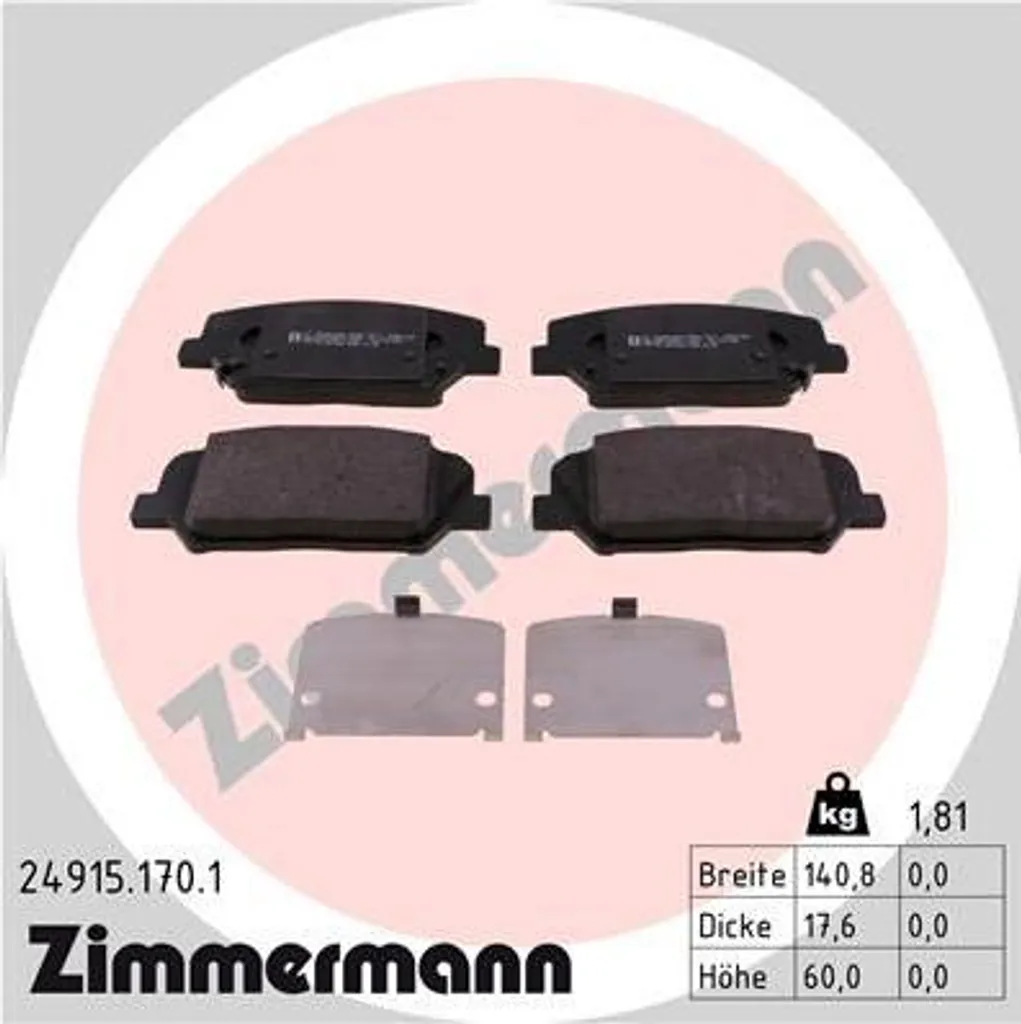 ZIMMERMANN 24915.170.1 Jeu de plaquettes de frein à disque OE 581012VA70