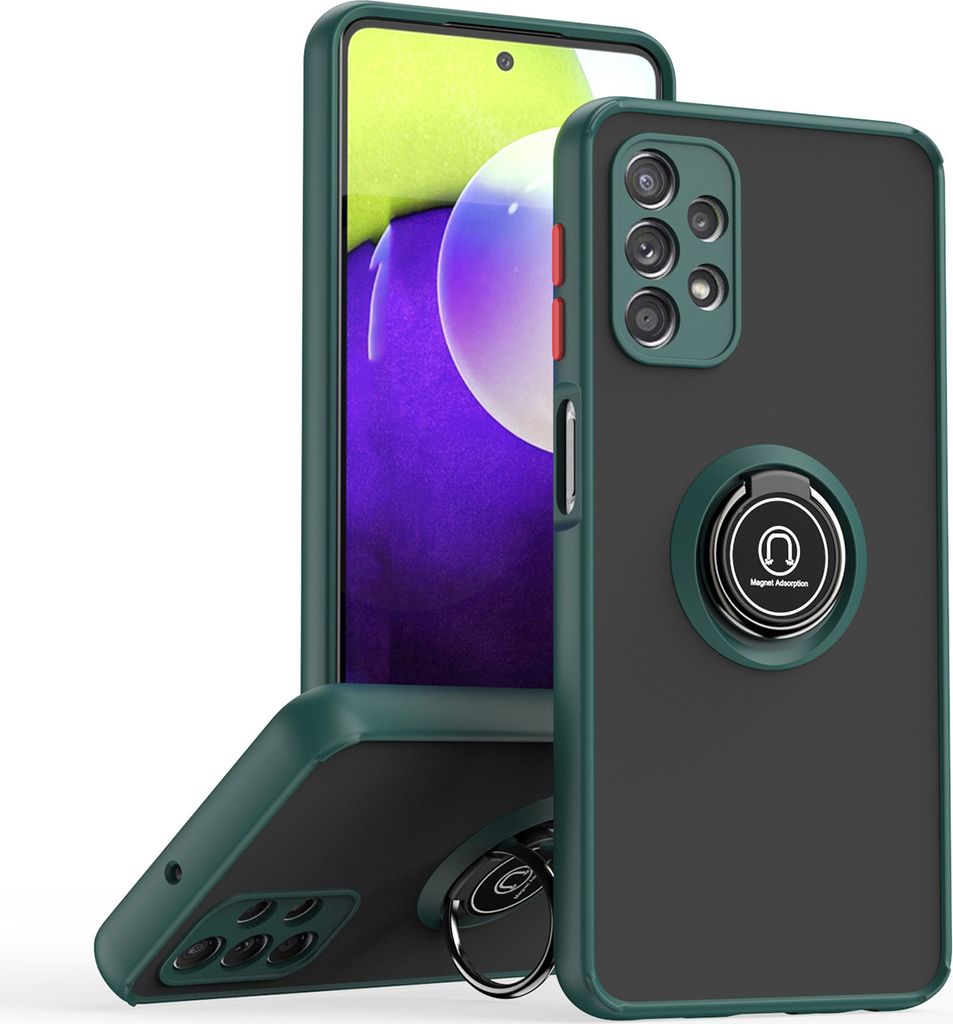 Samsung A32 5G Hülle, Ring Halter Ständer Matte Transluzent TPU Rahmen Stoßfest Schutzhülle für Samsung Galaxy A32 5G dunkelgrün
