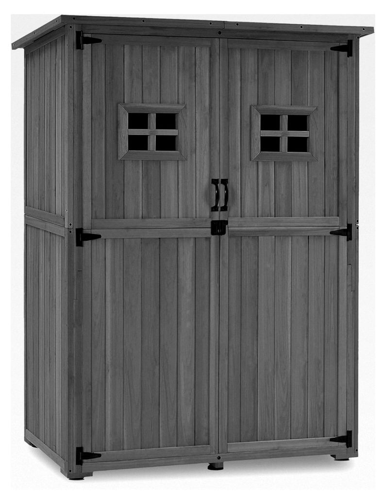 Gartenschrank aus Holz, kleines wetterfestes Gartenhaus, Gerätehaus für den Außenbereich, 127×59×168 cm, Grau