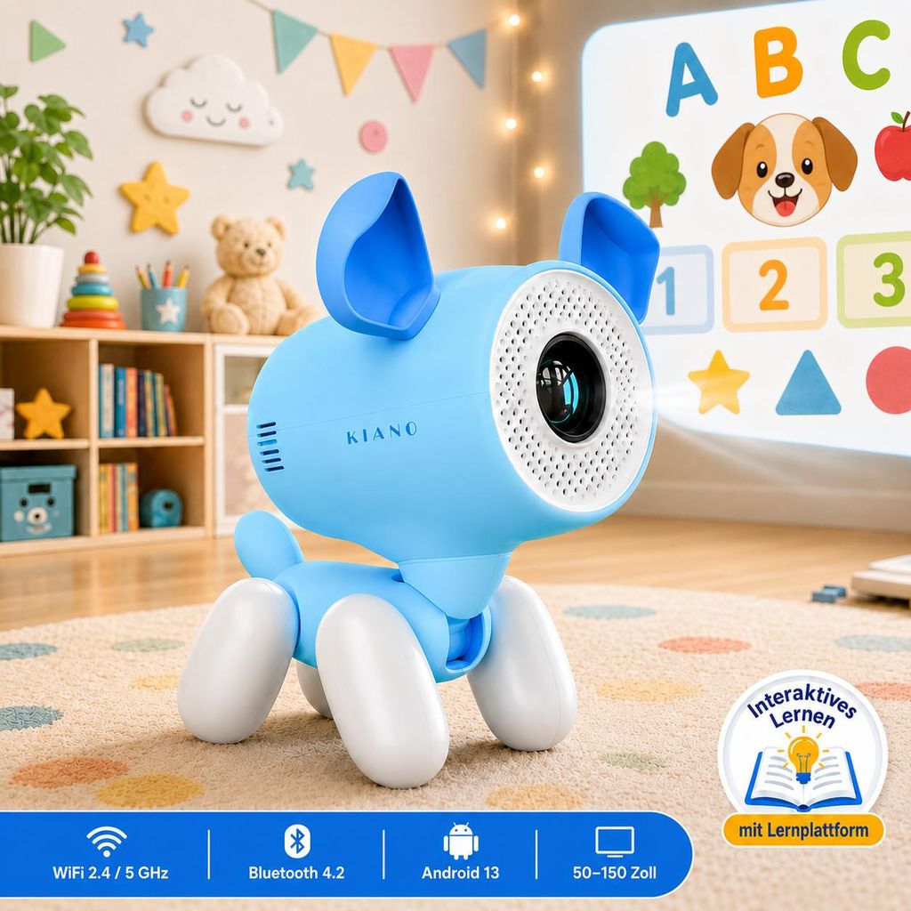 Kiano Kinder Lernprojektor Hund HD 720p – Android 13, WiFi Produktbild  KI-generiertes Bild