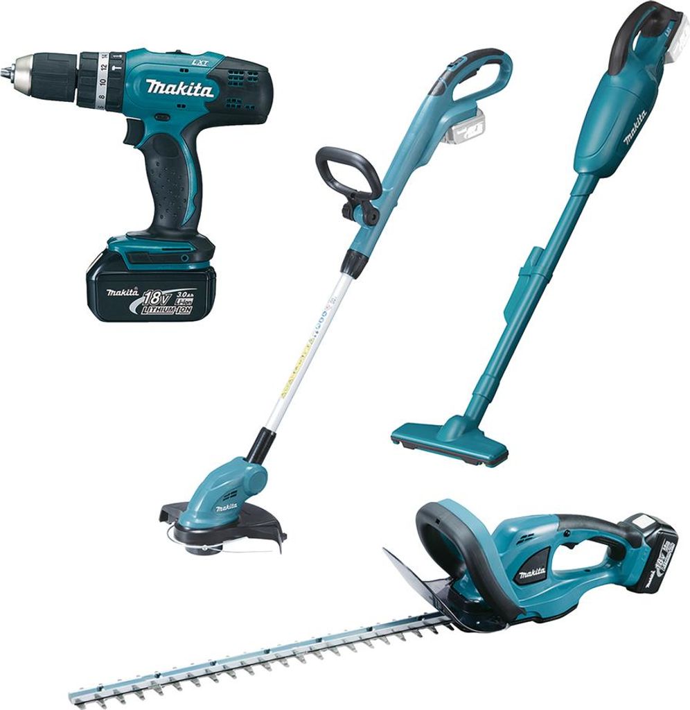 Akku-Kombo-Kit DLX4093, Heckenschere, Rasentrimmer, Schlagbohrschrauber, Sauger