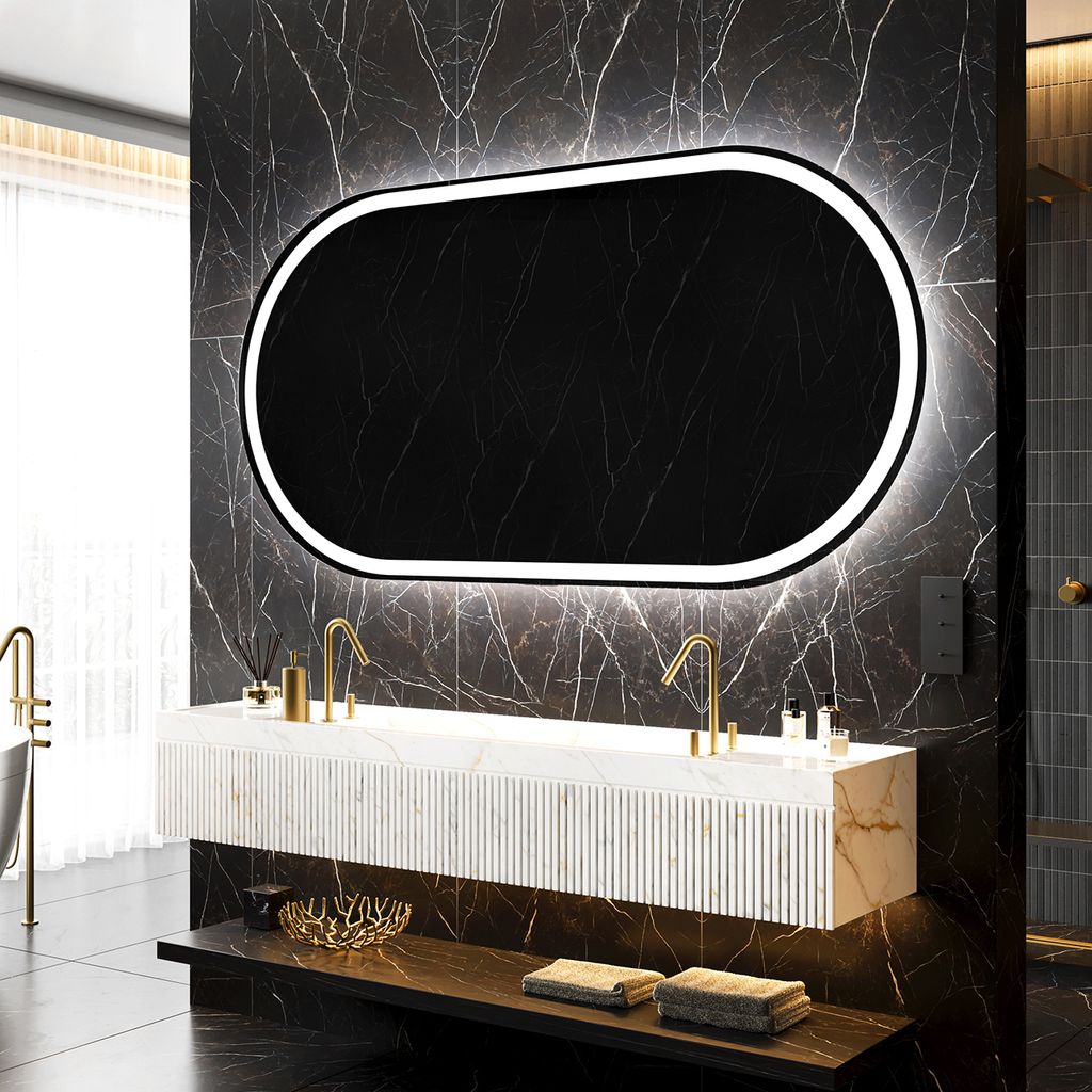 Badspiegel mit Beleuchtung 70 x 50 cm - LED Farbe Kaltweiß 7000K - POK230 - Individuell Nach Maß - Beleuchtet Wandspiegel Lichtspiegel Badezimmer...