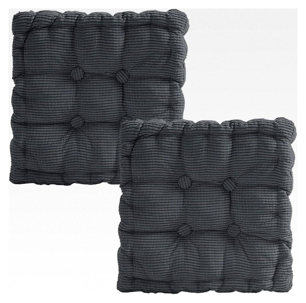2er Set Stuhlkissen 40x40cm, Sitzkissen für Outdoor, Esszimmer, Wohnzimmer, Bürostuhl, Balkonstuhl, Quadrat (Dunkelgrau)