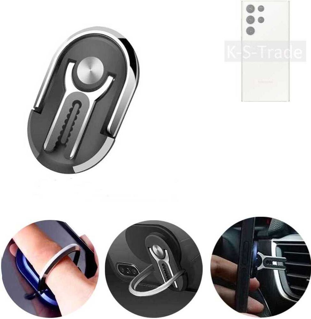 K-S-Trade 3in1 Smartphone-Ring Handy-Ring kompatibel mit Samsung Galaxy S23 Ultra Fingerhalterung Handyring Tischständer Lüftungsgitter-Halterung