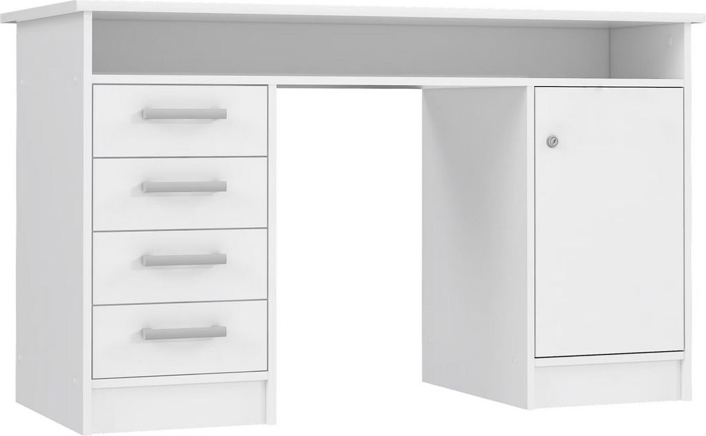 Furniture24 Schreibtisch Net106 Mt931-120 Mit Schrank Und 4 Schubladen Weiß