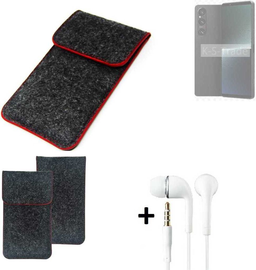 K-S-Trade Handy Schutz Hülle kompatibel mit Sony Xperia 1 V Schutzhülle Handyhülle Filztasche Pouch Tasche Case Sleeve Filzhülle dunkelgrau roter
