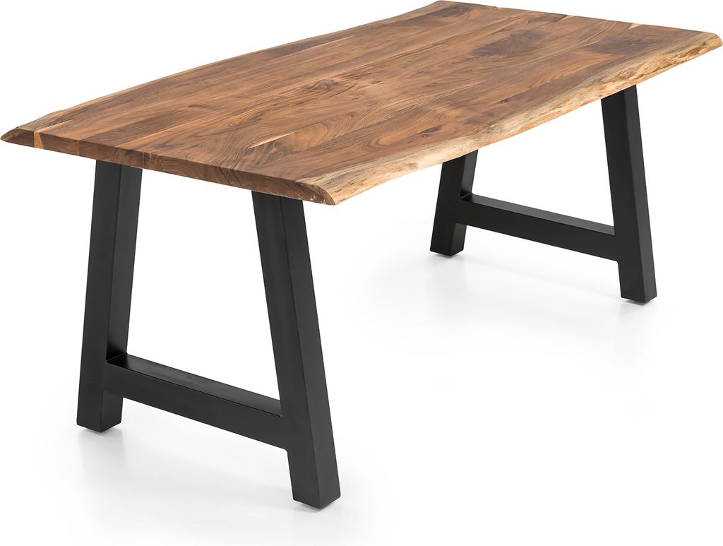 SalesFever Tisch | Akazie Massiv Natur | Baumkante 3,5 cm stark | 180 x 90 | A-Gestell Schwarz