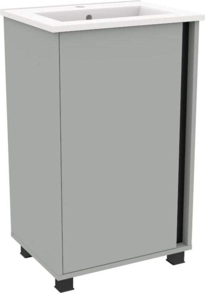 BadeDu LULE Gäste WC Waschtisch Set 51 cm breit, Grau, Waschbecken Keramik Weiß, mit Füßen, modernes Design für Dein Badezimmer