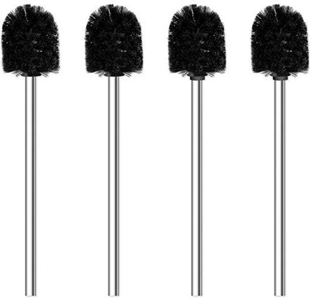 Kit 4 brosses WC noires pour salle de bain avec tête ressort et manche inox