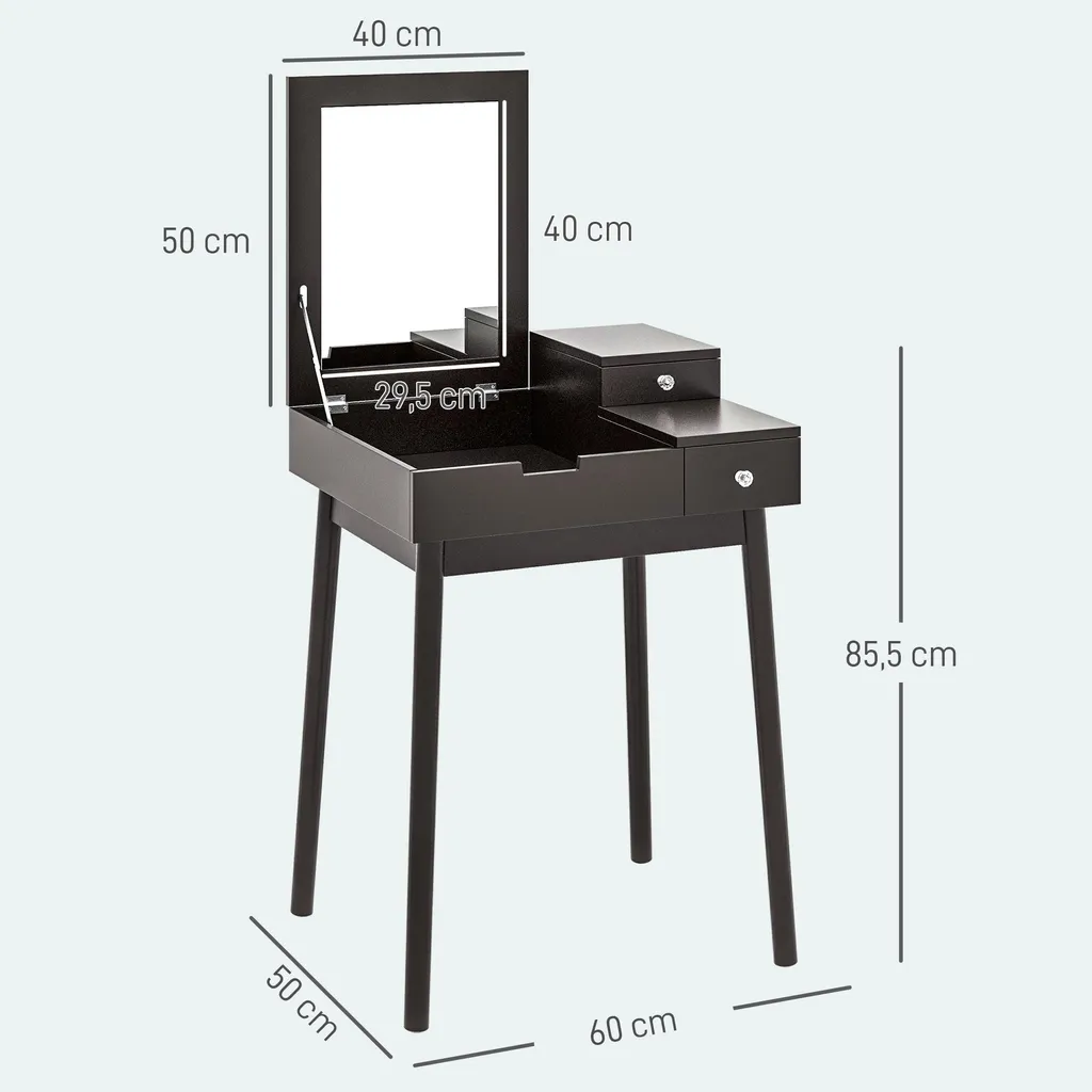 Table de maquillage gain de place coiffeuse noire miroir de chambre - 5