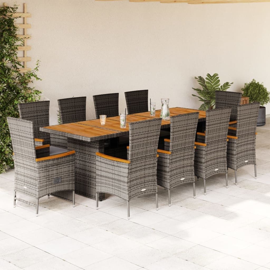 Maison Exclusive - 11-tlg. Garten-Essgruppe mit Kissen Grau Poly Rattan