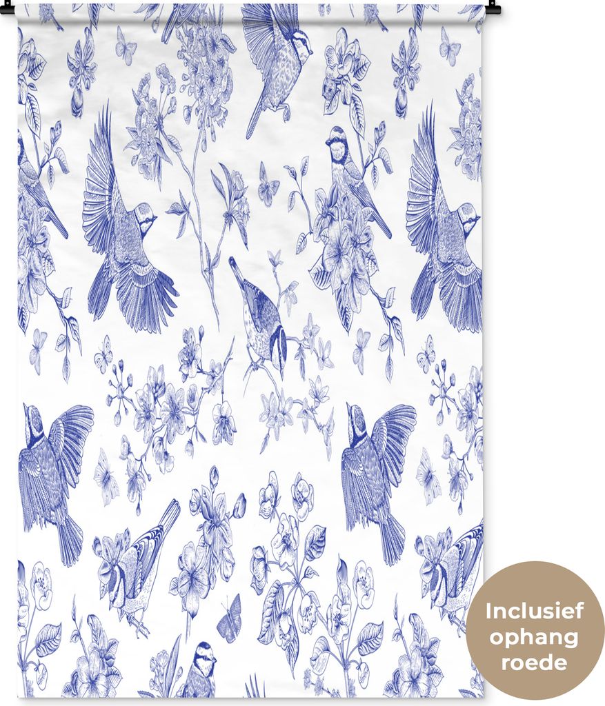 MuchoWow® Wandteppich Wandbehang Vintage - Vogel - Blau Produktbild 
