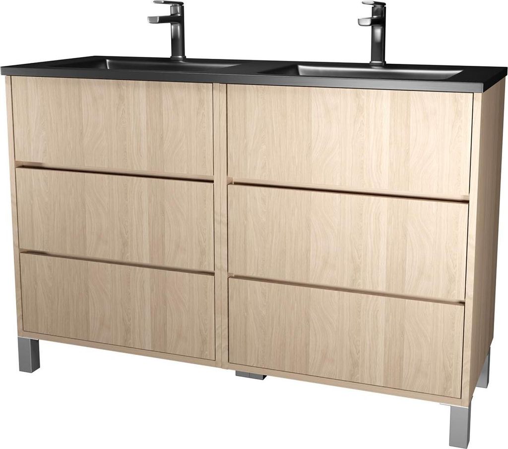 Meuble de salle de bains 120 cm 6 Tiroirs Chêne Clair + Image du produit 