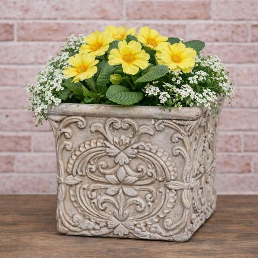 AltoBelli Blumentopf PERUGIA Beige Grau Zement Eckig 13x12 cm