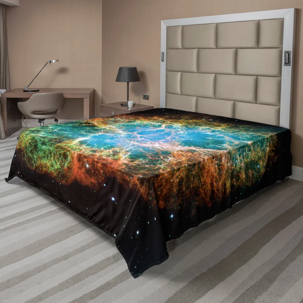 Drap de Lit Grande Taille Anti-Plis Motif Espace pour Literie XL 260cm